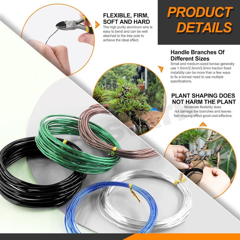 Rustark 6Pcs 5 Colors Bonsai Training Wire with Wire Cutter Kit, Anodized Aluminum Bonsai Wire Tools for Holding Bonsai Plant Branches Small Trunks - 82 Feet 0.8MM 1.0MM 1.5MM 2.0MM 3.0MM - Image 4